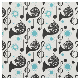 French Horn Instrument Music Notes Band Orchestra Fabric