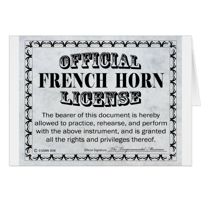 French Horn License (Front Horizontal)