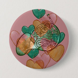 French Horn Love Band Class Art Heart 3 Inch Round Button
