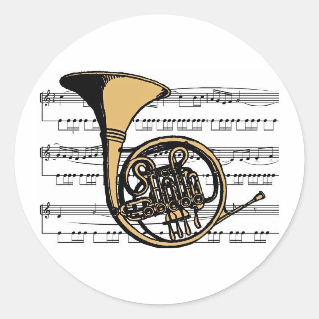 French Horn musical 06 B Classic Round Sticker (Front)