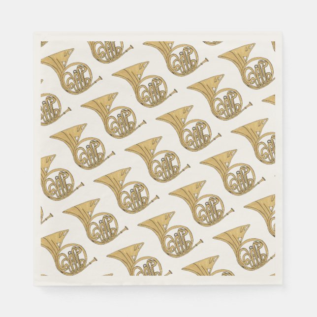 French Horn Musical Instrument Drawing Napkin (Front)