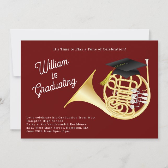 French Horn Musician Graduation Party Music Invitation (Front)