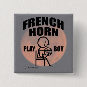 French Horn Play Boy 2 Inch Square Button