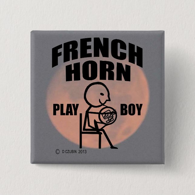 French Horn Play Boy 2 Inch Square Button (Front)