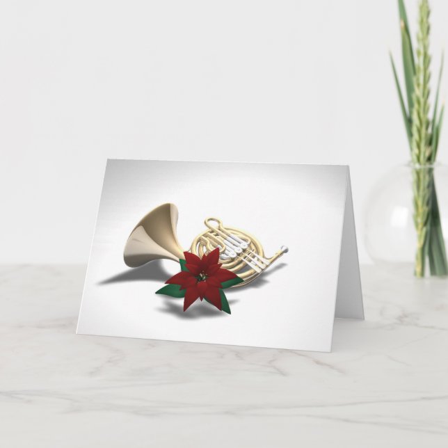 French Horn Poinsettia Christmas Card (Front)