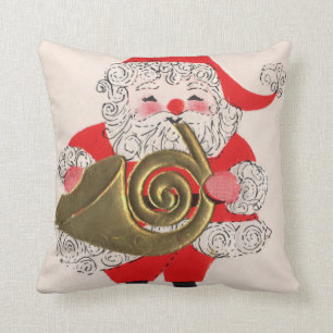 French Horn Santa Throw Pillow