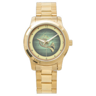 French Horn ~ Sheet Music ~ Green/Gold Background  Watch