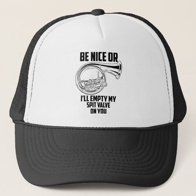 French Horn Spit Valve Cute Trumpet Musician Funny Trucker Hat (Front)