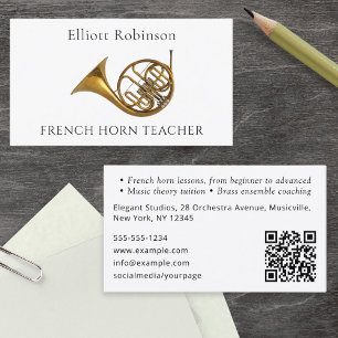 French Horn Teacher Musical Instrument Music Tutor Business Card