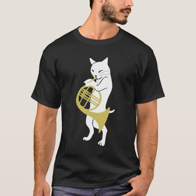 French Horn TShirt For Men With Cat French Horn (Front)