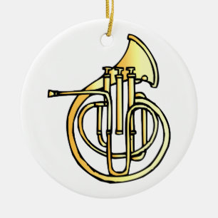 French horn type instrument front facing bell ceramic ornament