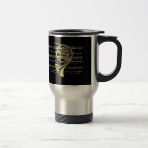 French Horn w/Sheet Music ~ Black Background Travel Mug