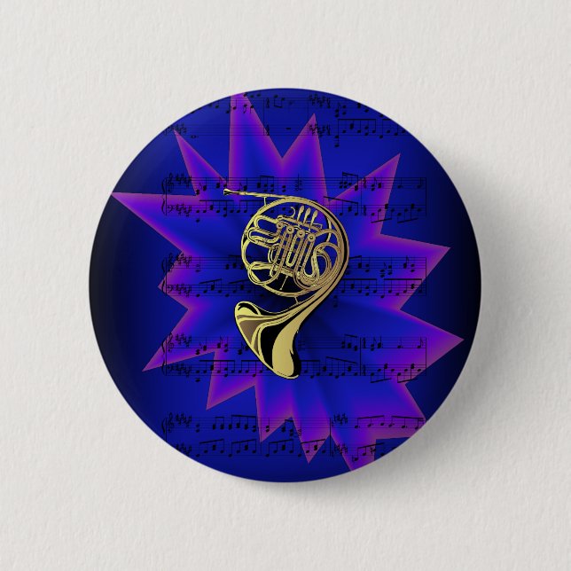 French Horn with Nightfall Background 2 Inch Round Button (Front)
