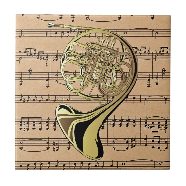 French Horn ~ With Sheet Music Background Tile (Front)