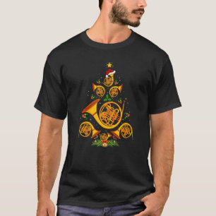 French Horn  Xmas Lights French Horn Christmas Tre T-Shirt