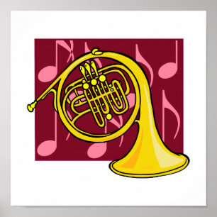 French Horn, Yellow, With Burgundy Notes Back Poster
