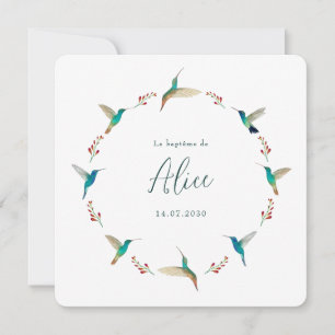 French Hummingbird Baptism Invitation