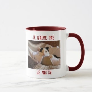 French - I don't like morning - cat mug