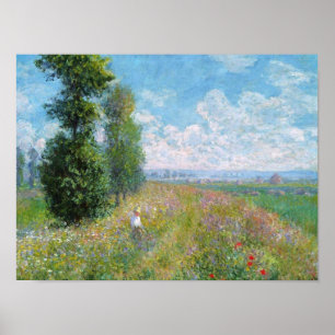 French Impressionist Meadow with Poplars Monet Poster