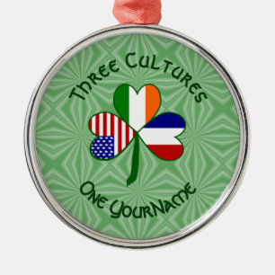 French Irish American Flags Shamrock Your Name Metal Ornament