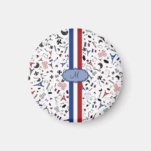 French items with flag of France and monogram Magnet