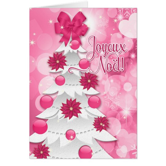 French Joyeux Noël - Pink Poinsettia Christmas Card