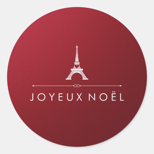 French Joyeux Noel Red and Silver Chic Christmas Classic Round Sticker (Front)