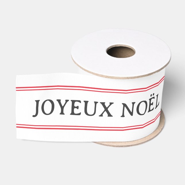French Joyeux Noël Red Stripe Christmas Grosgrain Ribbon (Spool)
