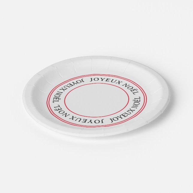 French Joyeux Noël Red Stripe Christmas Paper Plate (Angled)