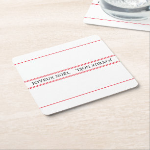 French Joyeux Noël Red Stripe Christmas Square Paper Coaster