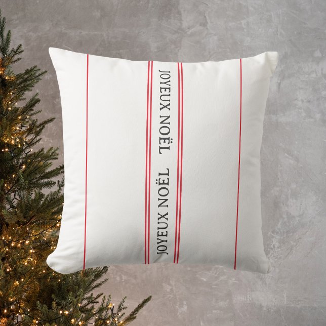 French Joyeux Noël Red Stripe Christmas Throw Pillow (Creator Uploaded)