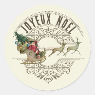 French Joyeux Noel Santa Reindeer Merry Christmas  Classic Round Sticker