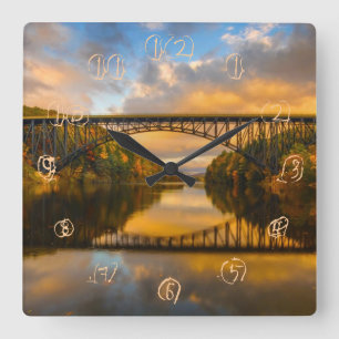 French King Bridge in Fall Square Wall Clock