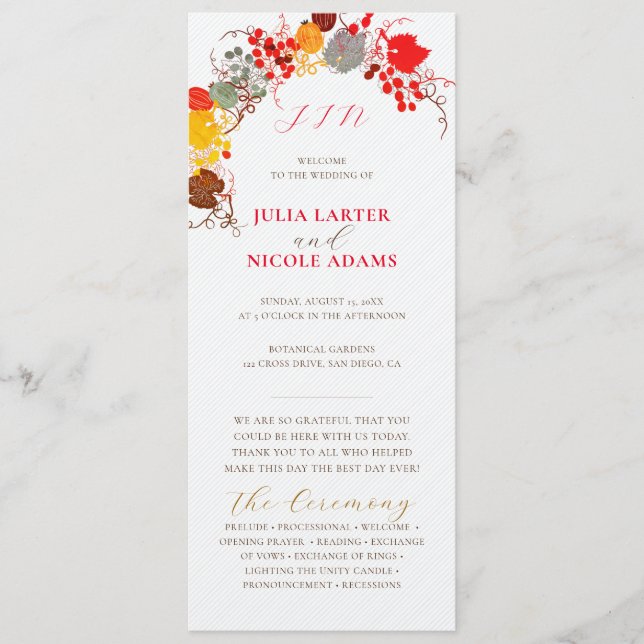French Kissed Sweet Berry Grapes Flowers Wedding Program (Front)