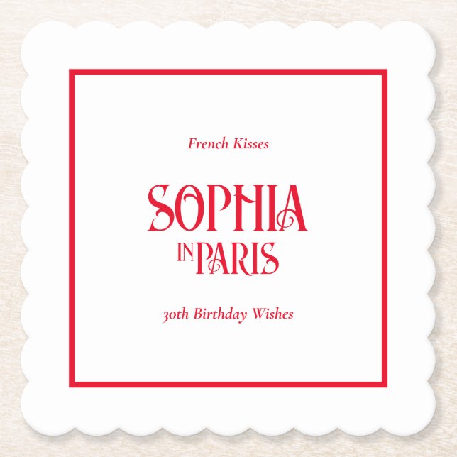 French Kisses & 30th Birthday Wishes Paris Party Paper Coaster (Front)