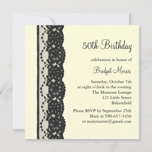French Lace Birthday Invitation (ivory) (Front)