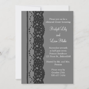 French Lace Rehearsal Dinner (grey) Invitation
