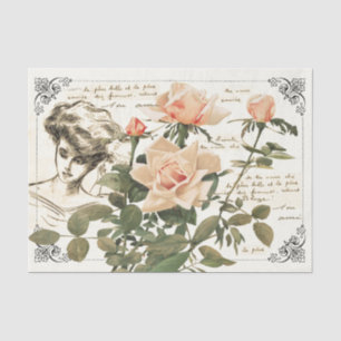 French Lady Pink Rose French Script Vintage Border Tissue Paper
