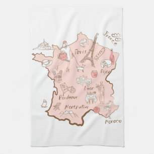 French Landmarks Map o France Kitchen Towel
