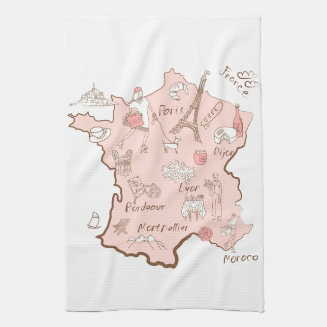 French Landmarks Map o France Kitchen Towel (Vertical)