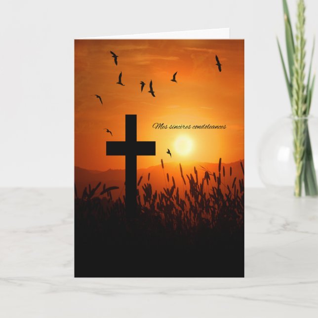 French Language Sympathy Condoleances Sunset Cross Card (Front)