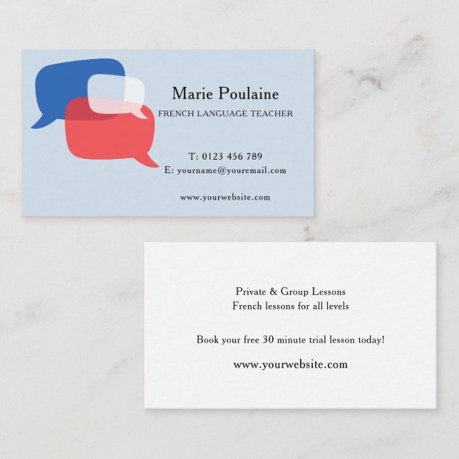 French Language Teacher Business Card (Front/Back)