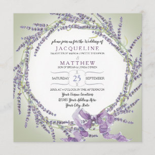 French Lavender Flower Wreath Typography Script Invitation