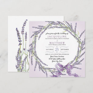 French Lavender Flower Wreath Watercolor n Script Invitation