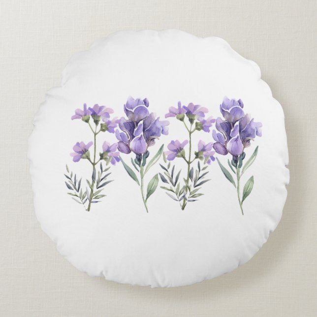 French Lavender Watercolour Pattern Round Pillow (Front)