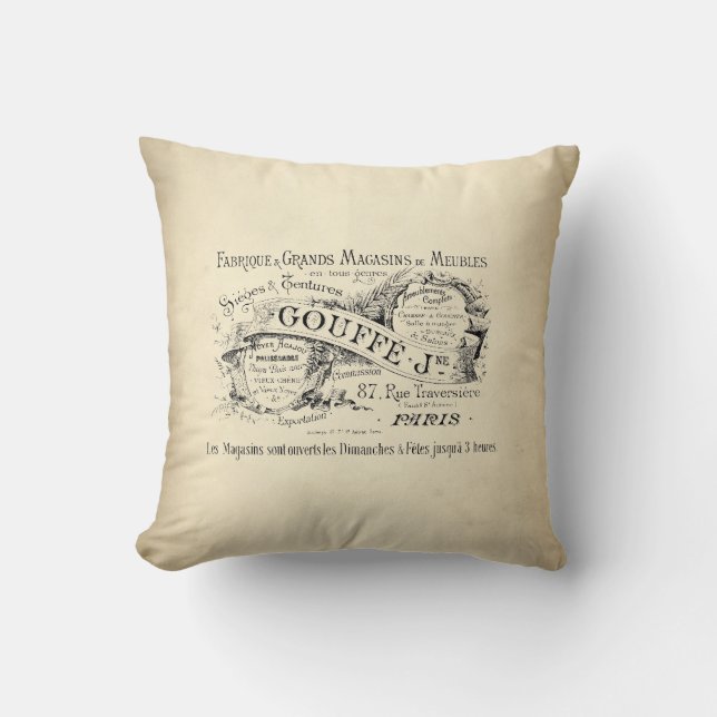 French Lettering on Parchment Throw Pillow (Front)