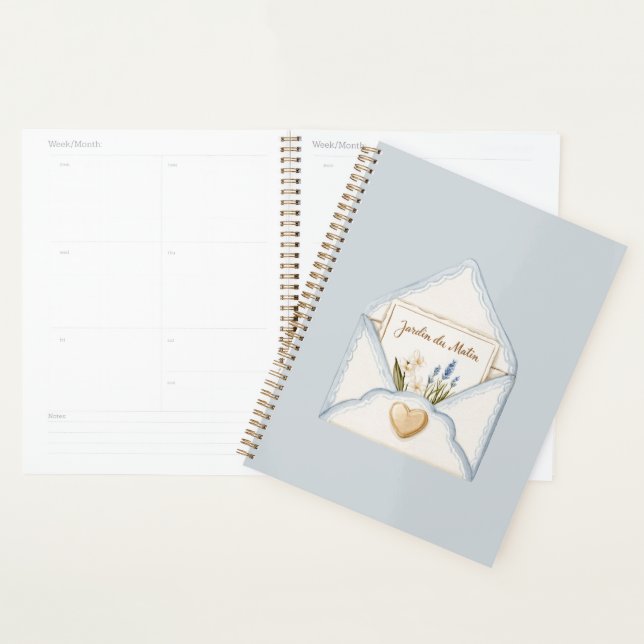 French Light Blue Cream Envelope Heart Floral   Planner (Display)