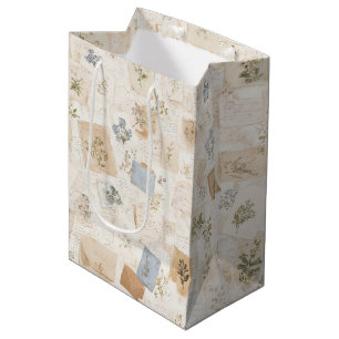 French Light Blue Envelope Heart Floral Birthday Medium Gift Bag