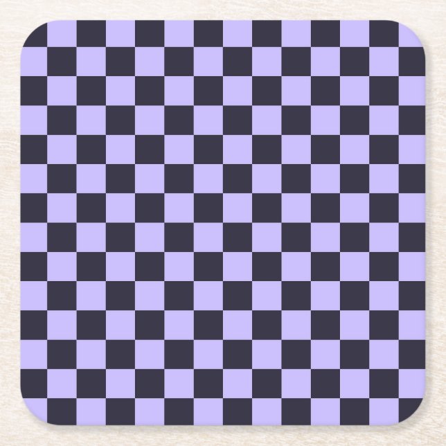 French lilac checkerboard pattern square paper coaster (Front)