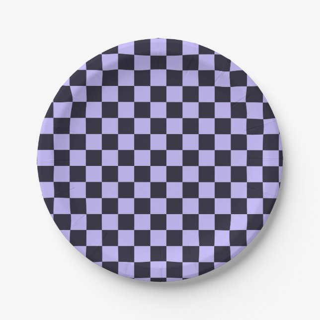 French lilac chequerboard pattern paper plate (Front)
